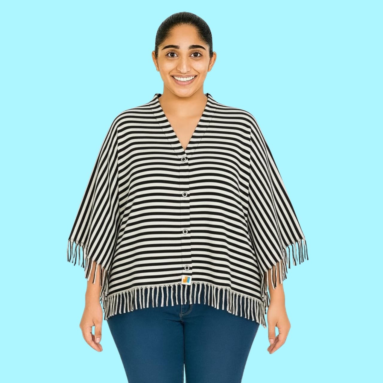 WOMEN'S COTTON CASUAL FEEDING SHAWL (NAVY STRIPES)
