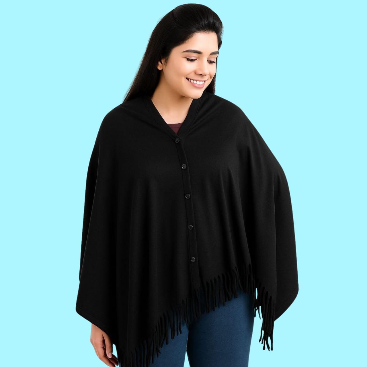 WOMEN'S COTTON CASUAL FEEDING SHAWL (BLACK)-LM-FEEDING-SHAWL-BLACK-FS-FREESIZE
