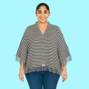 WOMEN'S COTTON CASUAL FEEDING SHAWL (NAVY STRIPES)
